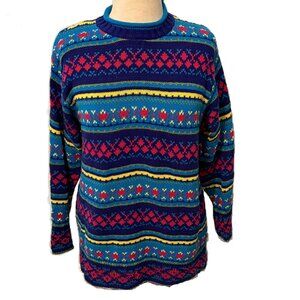 VINTAGE United Colors of Benetton Sweater Women Medium Large Aqua Bright Colors